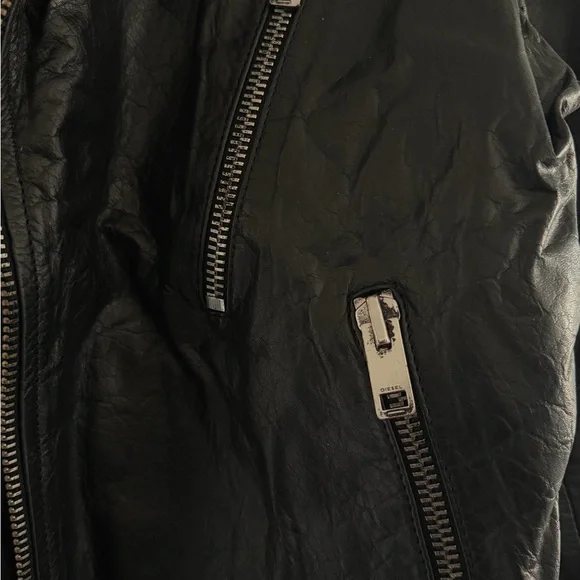 Diesel Black Leather Jacket with Silver Accents - Picture 6 of 6